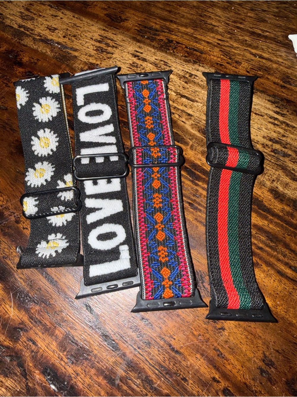 Interchangeable Black Patterned Nylon Watch Band - Daisy, LOVE, Stripe Options